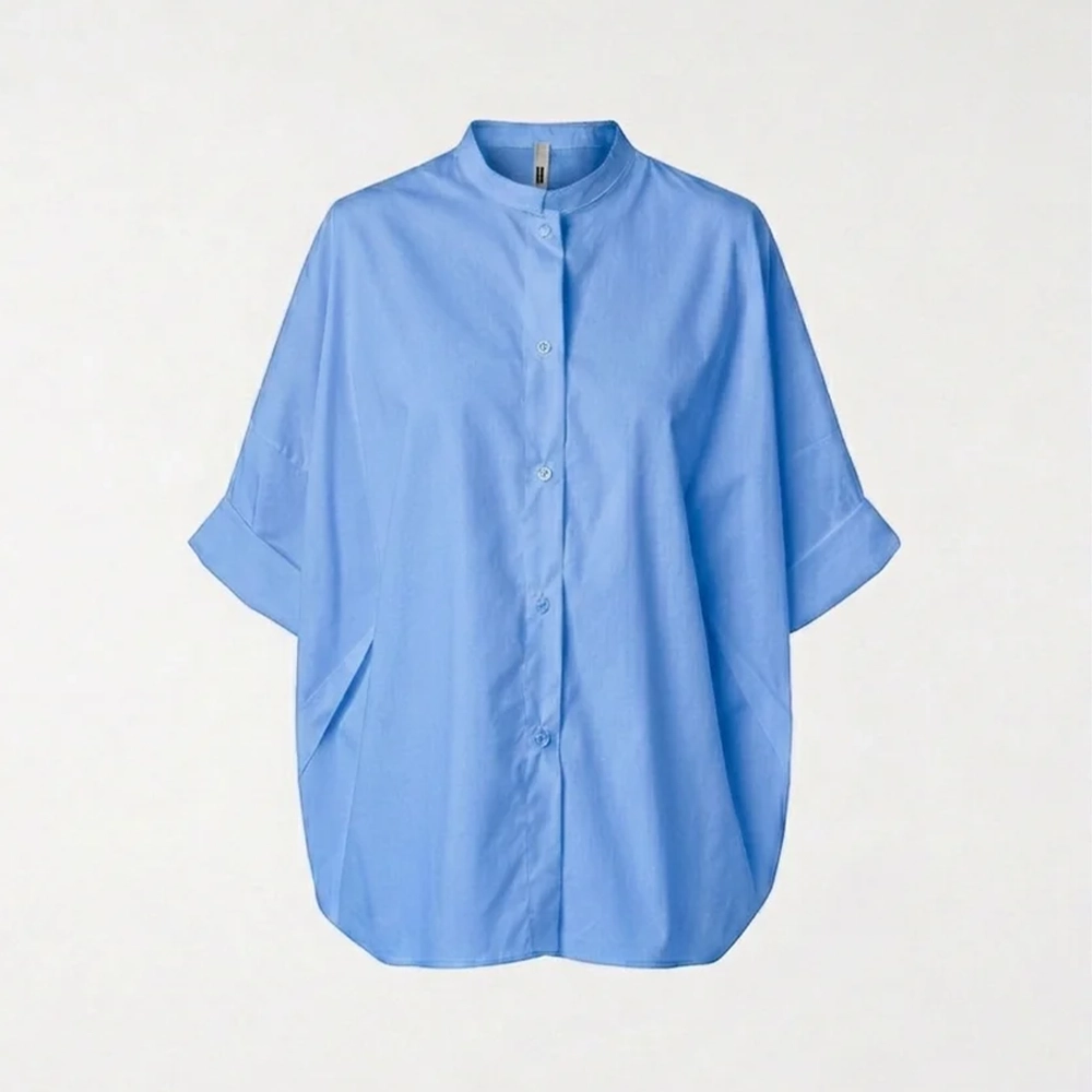 110067SKYBLUE Wendy Trendy KOREAN COLLAR SHIRT OVERSIZED- SKY BLUE - Image 1