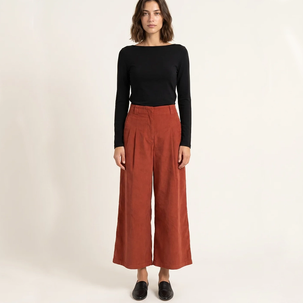 112403totalfront γυναικειο outfit με καφε ψιλοκοτλε παντελονι pepaloves lady fox καβαλα