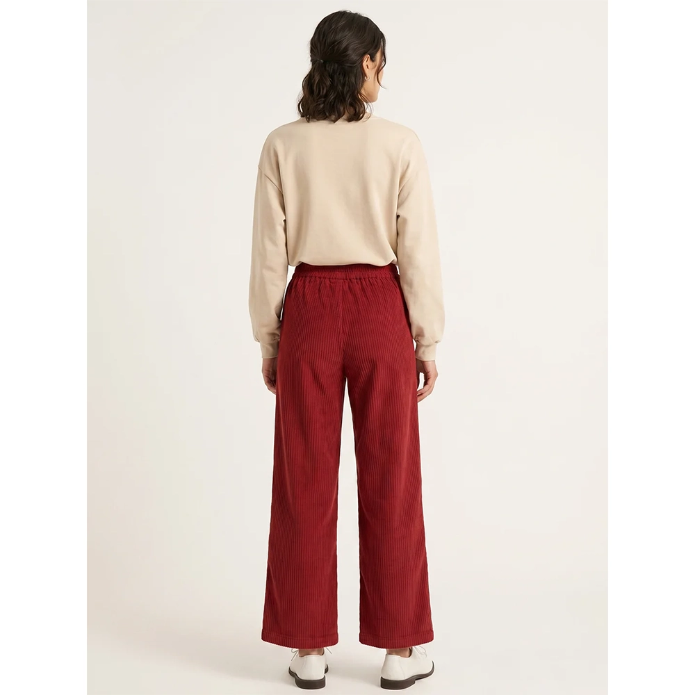 112468_back Pepaloves Ψηλόμεσο Wide-Leg Κοτλέ Παντελόνι με Πιέτες, Κόκκινο - Image 4