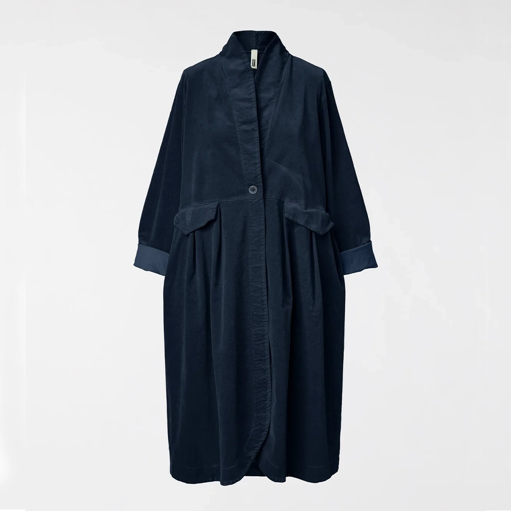 217912BLUE Wendy Trendy γυναικείο βελούδινο παλτό μπλε/ overcoat στο ladyfox.gr
