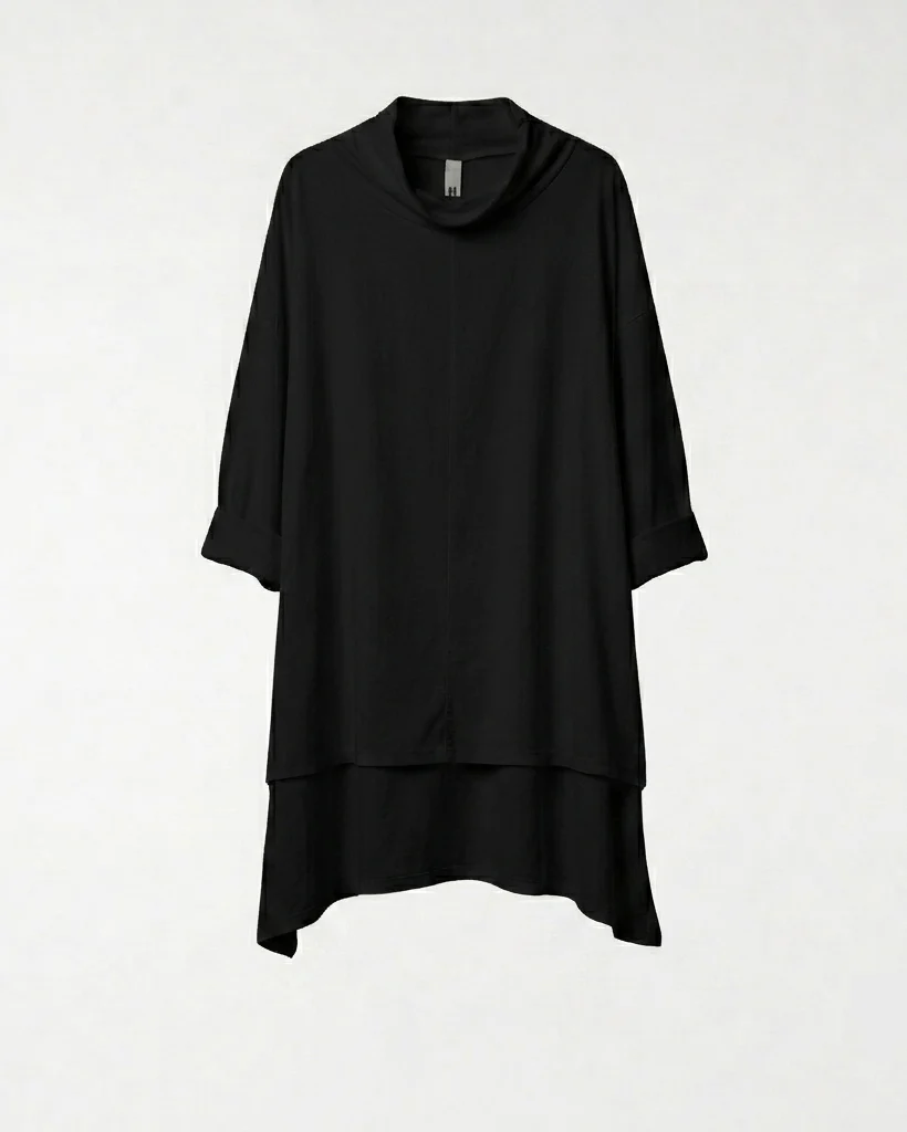 225327BLACK Wendy Trendy μαύρη βαμβακερή μπλούζα oversized με ψηλό γιακά - Κωδικός 225327 | Ladyfox.gr