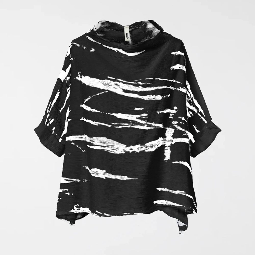 250412_3D_NERO Wendy Trendy Oversized Zebra Μπλούζα Μαύρο με Λευκό - Image 1