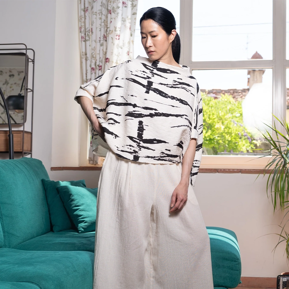 250412white Wendy Trendy Oversized Zebra Μπλούζα Μαύρο με Λευκό - Image 3