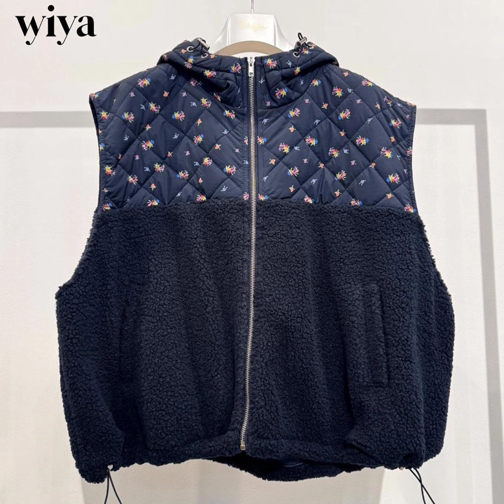 2835 JACKET BLU FRONT γυναικειο αμανικο μπουφαν wiya 2835 μπλε teddy floral lady fox