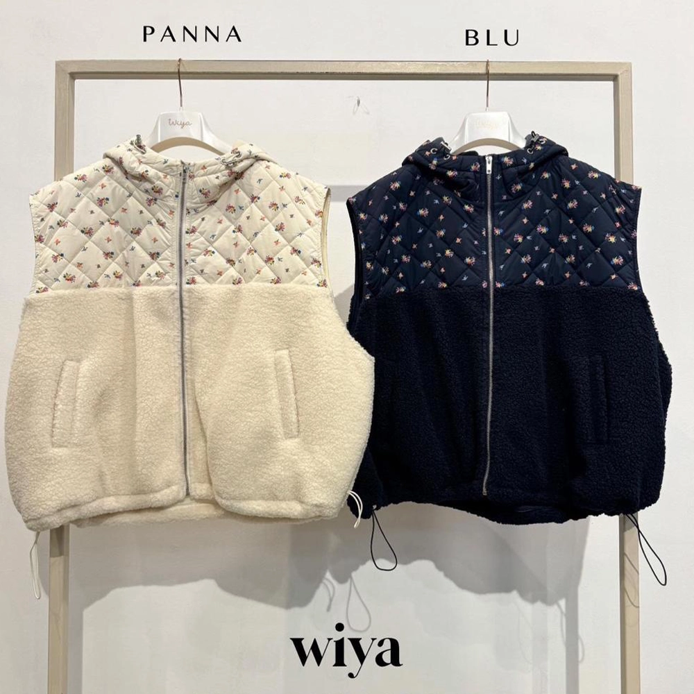 2835 JACKET COLOURS Γυναικείο Αμάνικο Μπουφάν Wiya Φλοράλ Καπιτονέ & Teddy Υφή - Image 4