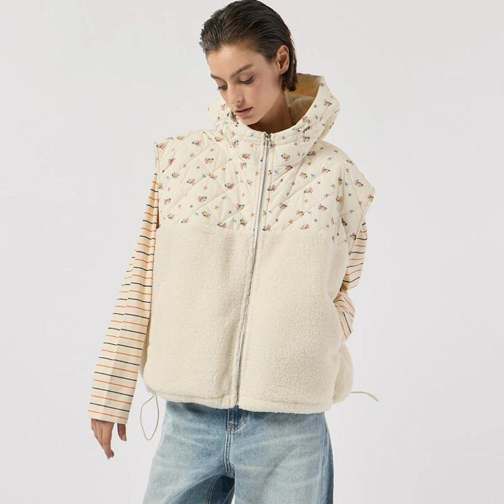 2835 JACKET PANNA FRONT CLOSE wiya αμανικο γιλεκο με κουκουλα off white panna lady fox