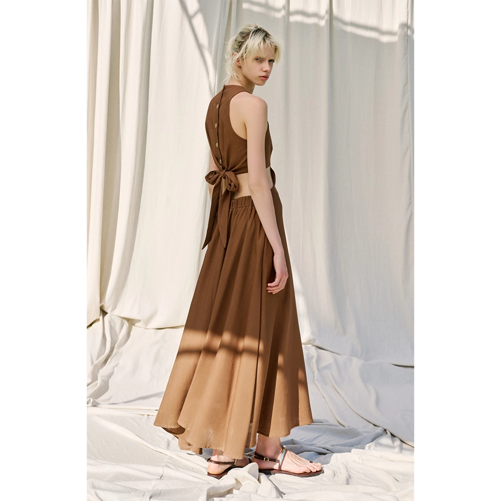 74 Lumina linen blend Μάξι Cut-Out Φόρεμα – Κεραμιδί - Image 2