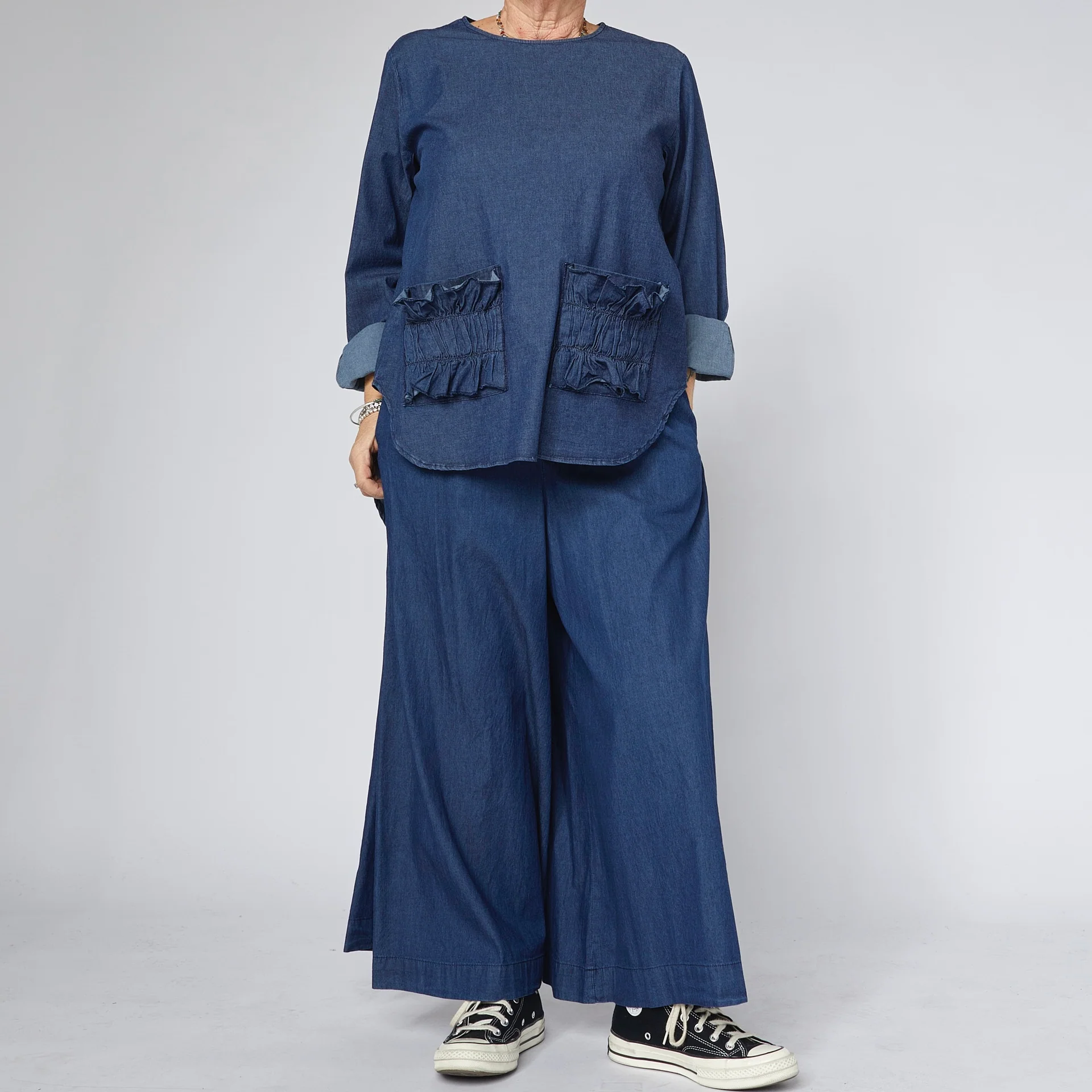 791836front Wendy Trendy Παντελόνα Ζιπ Κιλότ Denim Look – Μπλε Σκούρο - Image 1
