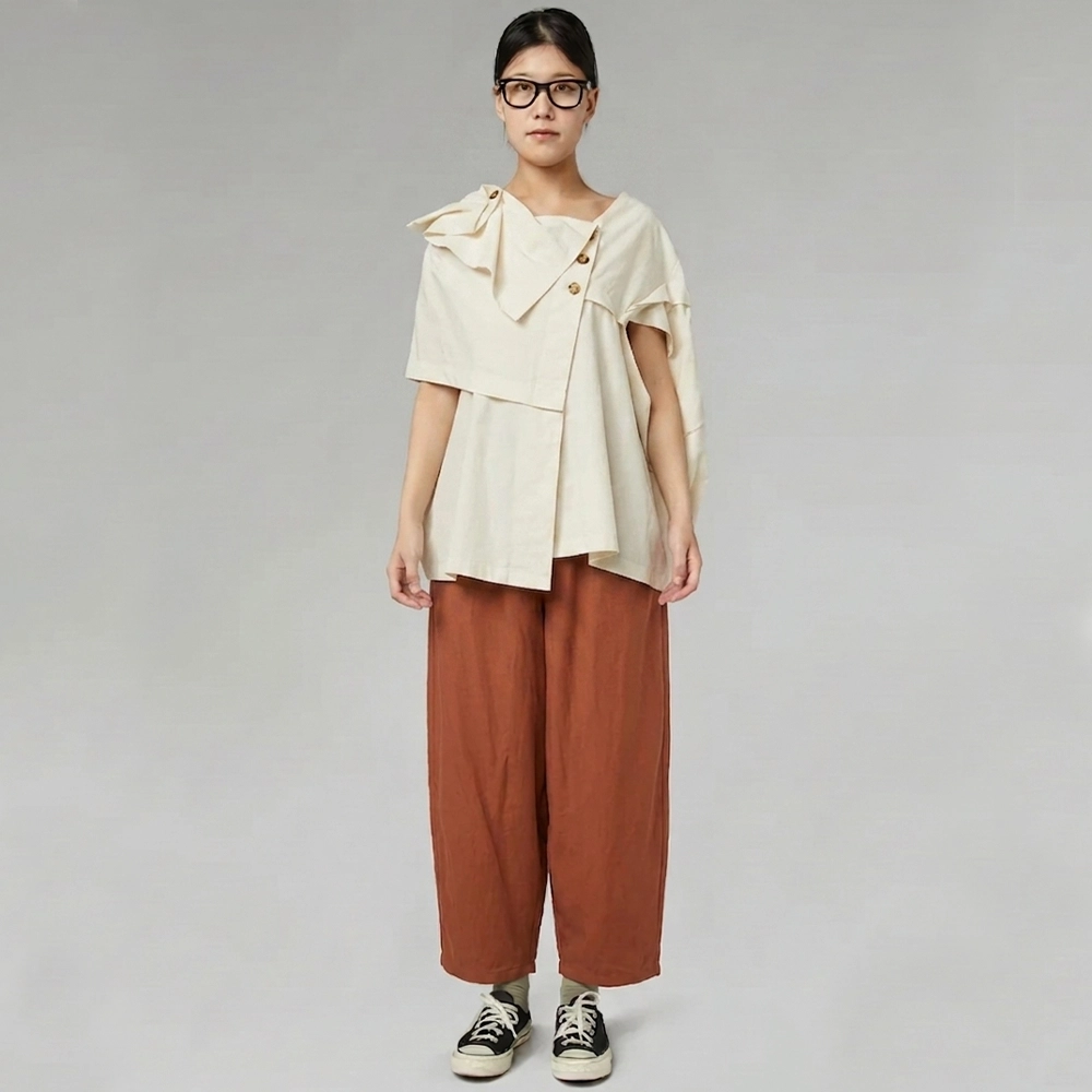 826050brick υναικεία παντελόνα Wendy Trendy σε loose fit γραμμή από ύφασμα Lyocell, με λάστιχο και κορδόνι στη μέση