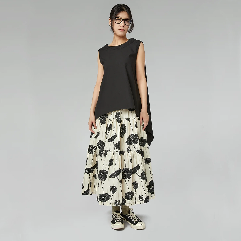 926023front Wendy Trendy βαμβακερή μάξι φούστα με παπαρούνες κωδ. 926023 Ladyfox