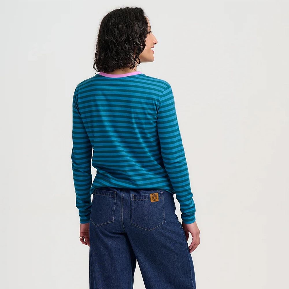 Brunswick Jersey Top-back Πίσω όψη από Sugarhill Brighton Brunswick ριγέ γυναικεία μπλούζα με ροζ λαιμόκοψη