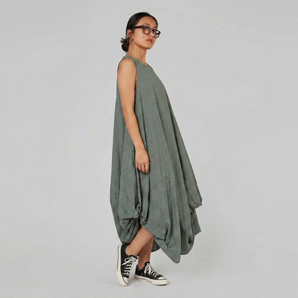 DRESS126060SIDE2 Wendy Trendy Μίντι Βαμβακερό Φόρεμα Ασυμμετρο - Image 3