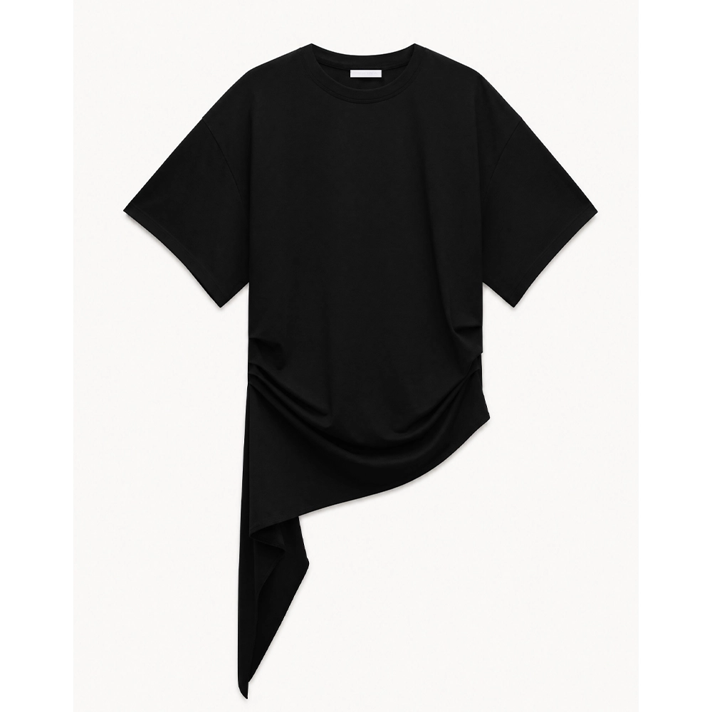 LD5618BLACK Lumina γυναικείο βαμβακερό t-shirt μονόχρωμο με δέσιμο στο πλάι Lady Fox