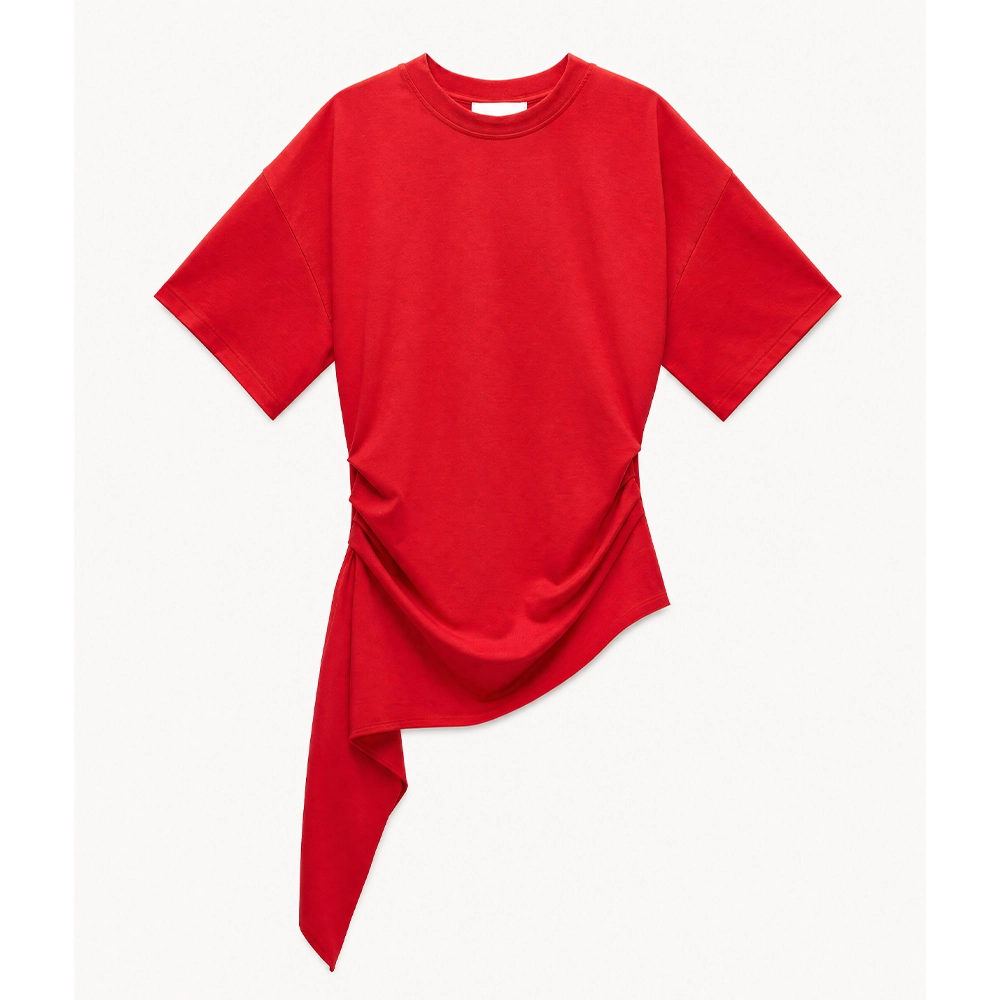 LD5618RED Lumina γυναικείο βαμβακερό t-shirt μονόχρωμο με δέσιμο στο πλάι Lady Fox