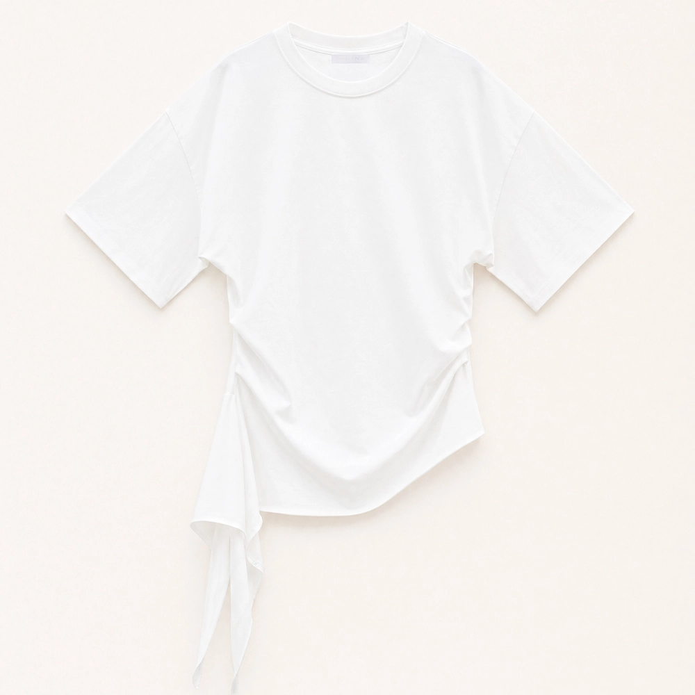 LD5618WHITE Lumina γυναικείο βαμβακερό t-shirt μονόχρωμο με δέσιμο στο πλάι Lady Fox