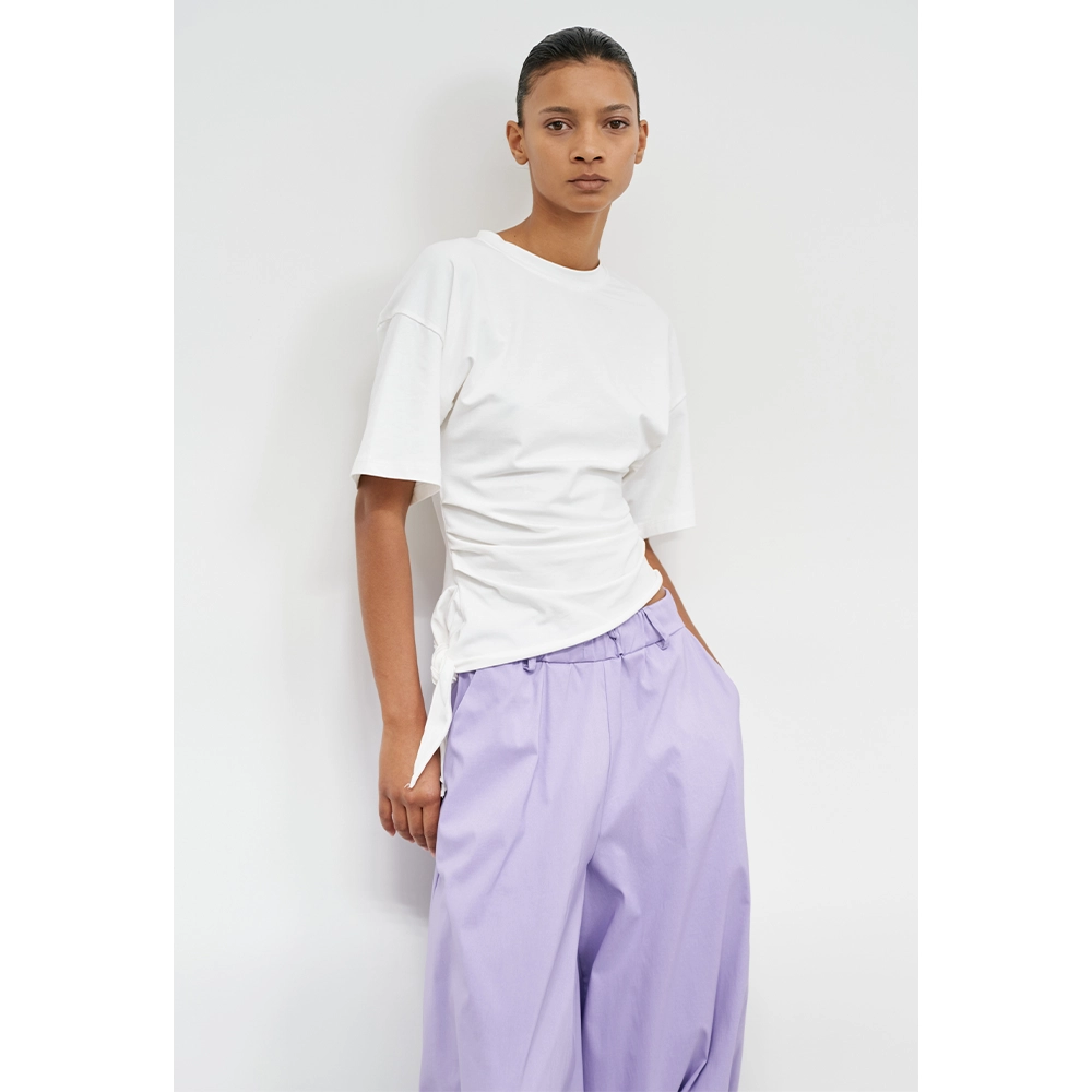 LD5618WHITEFRONT Lumina γυναικείο βαμβακερό t-shirt μονόχρωμο με δέσιμο στο πλάι Lady Fox