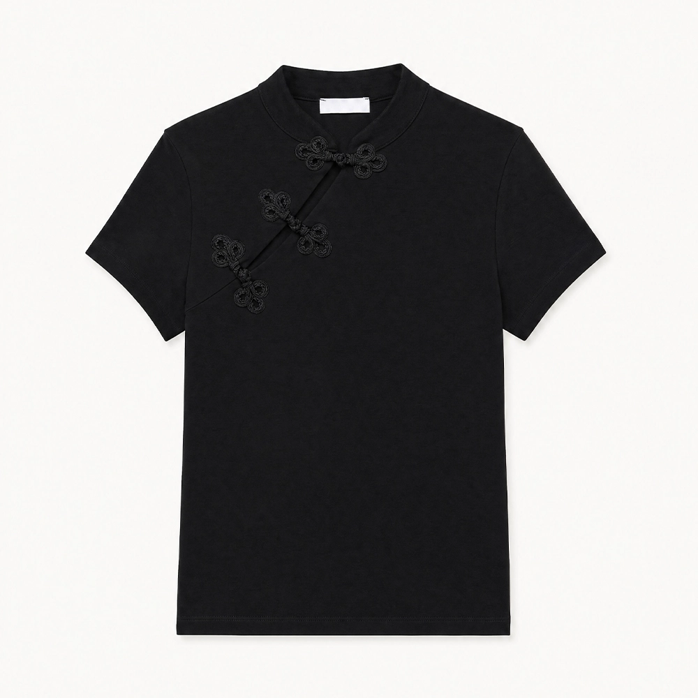 LD5619BLACK Lumina γυναικείο κόκκινο t-shirt εμπνευσμένο από το ασιατικό Qipao style Lady Fox