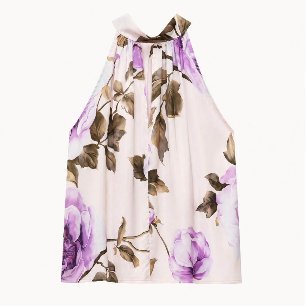 LD5638FRONT Lumina σατέν τοπ halter με μωβ floral print Lady Fox