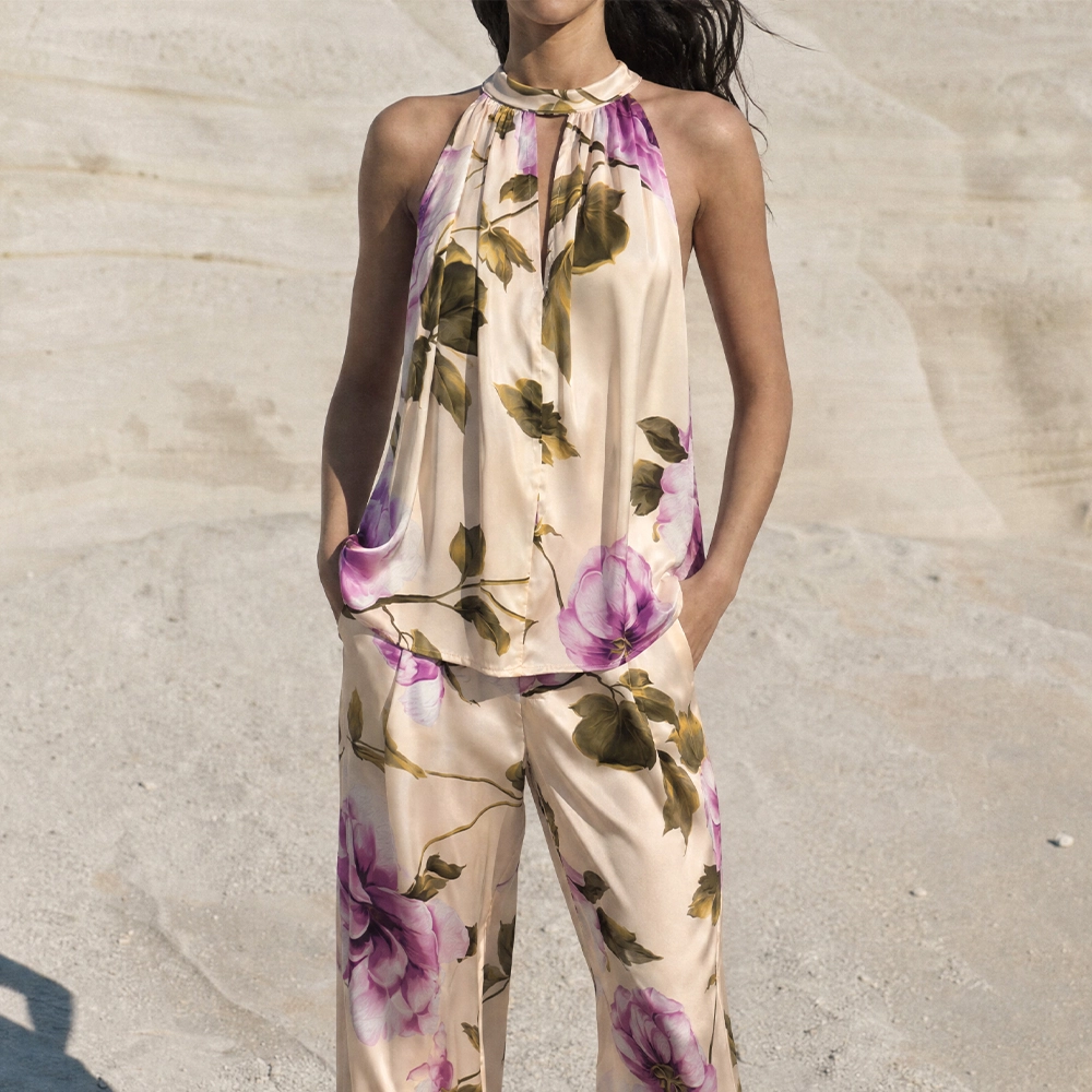 LD5638FRONTSET Lumina σατέν τοπ halter με μωβ floral print Lady Fox
