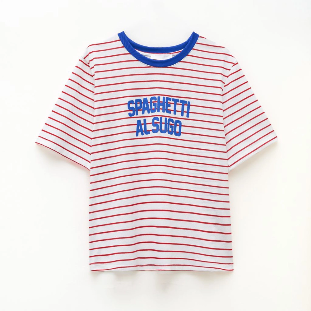 LD5823ROSSO Lumina Spaghetti Ριγέ T-Shirt με Τύπωμα – Μπλε, Κοκκινο - Image 1