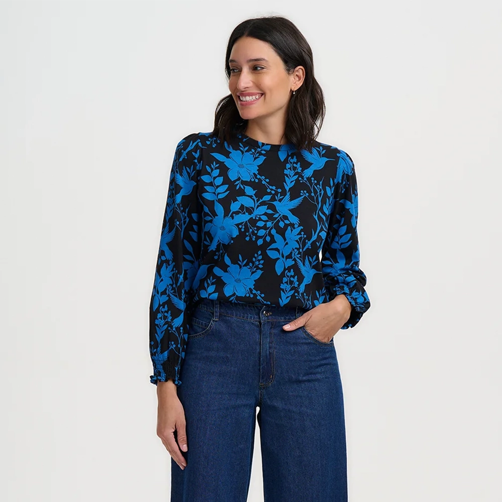 Sugarhill_Brighton_Clarisse_Blouson_Sleeve_Jersey_Top_Black_Hummingbird_2 Jersey Μπλούζα Sugarhill Brighton Clarisse Black Hummingbird - Image 5