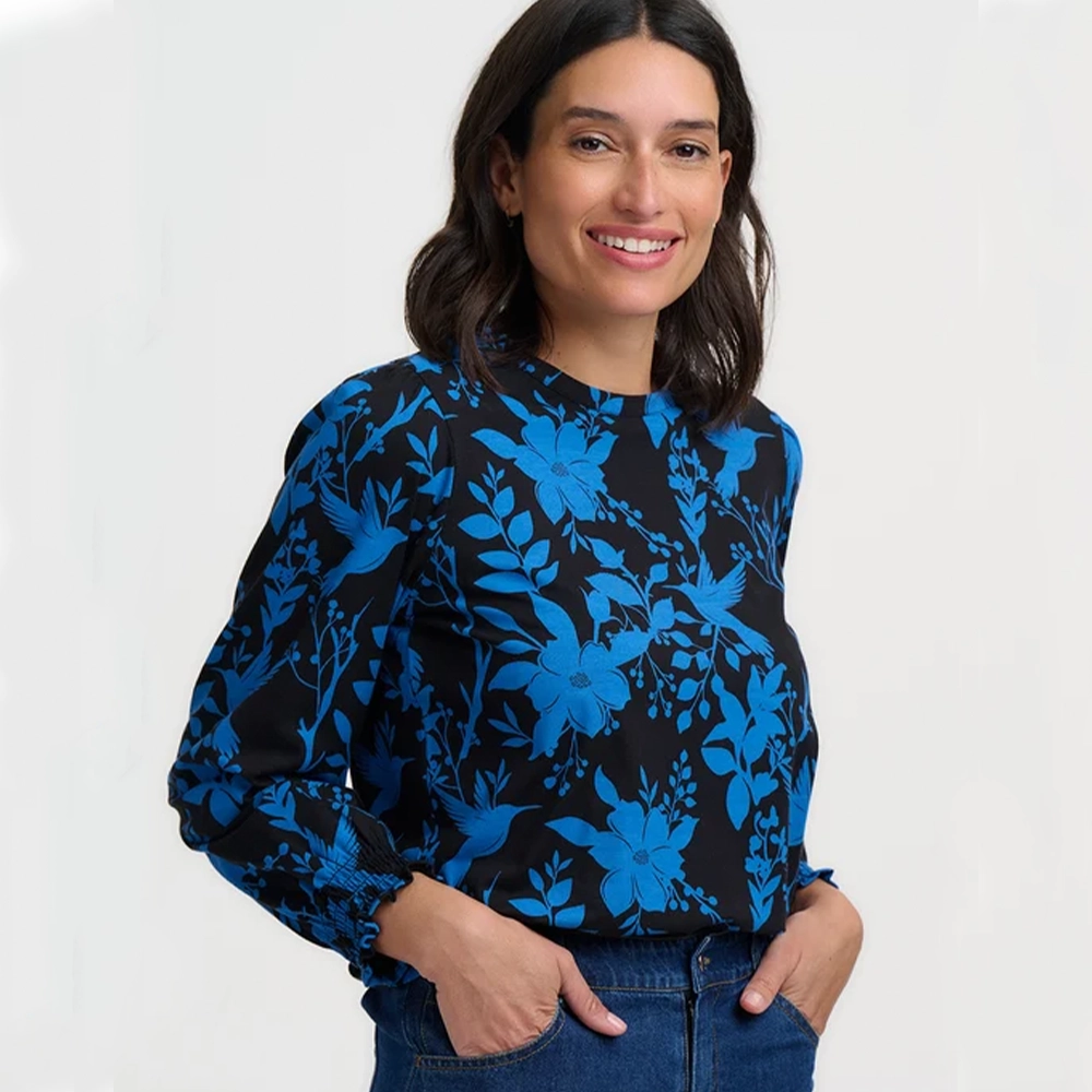 Sugarhill_Brighton_Clarisse_Blouson_Sleeve_Jersey_Top_Black_Hummingbird_Lead_Image Jersey Μπλούζα Sugarhill Brighton Clarisse Black Hummingbird - Image 1