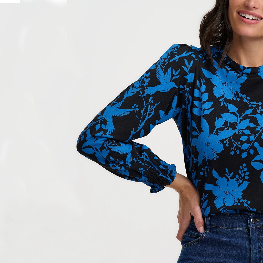 Sugarhill_Brighton_Clarisse_Blouson_Sleeve_Jersey_Top_Black_Hummingbird_detail Jersey Μπλούζα Sugarhill Brighton Clarisse Black Hummingbird - Image 2