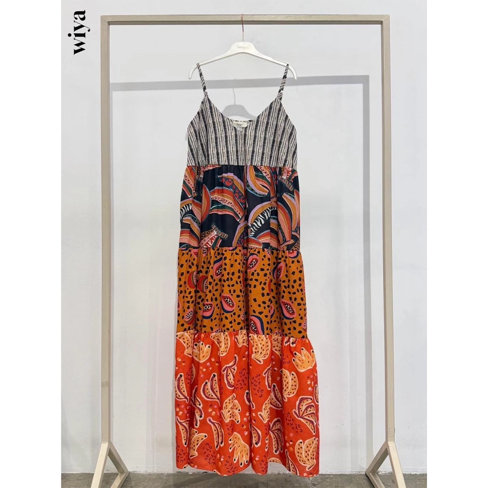 dress12026 Wiya μάξι φόρεμα με τιράντες και τροπικά prints κωδ. 12026 Ladyfox