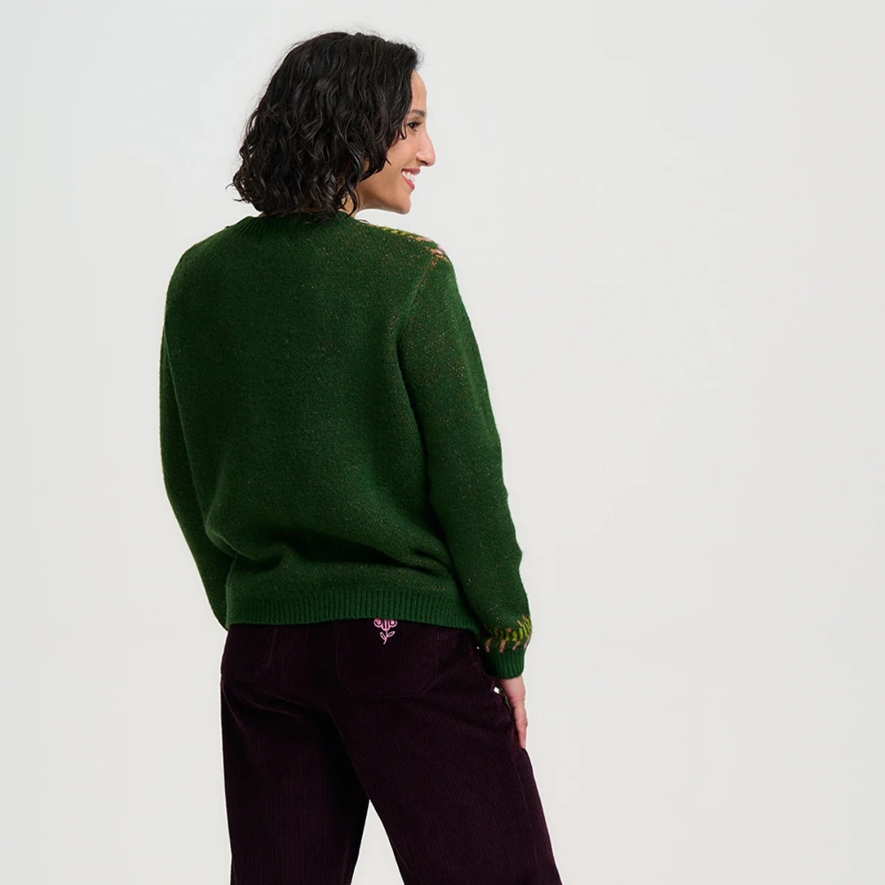 laverne-jumper-groen-koekkenhave-sugarhill-brighton-back Sugarhill Brighton Rita μαύρο πλεκτό πουλόβερ με φολκλόρ σχέδιο πάπιας και λουλούδια