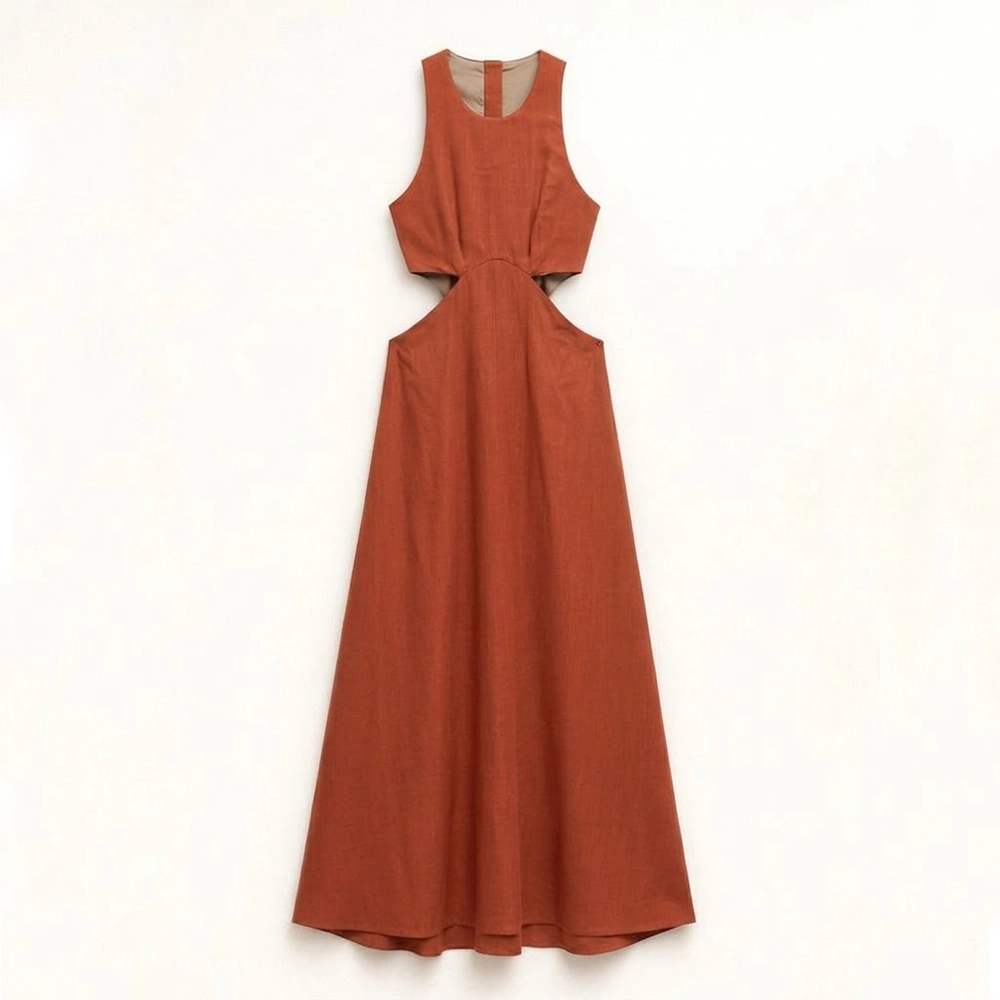 lumina dress Lumina linen blend Μάξι Cut-Out Φόρεμα – Κεραμιδί - Image 1