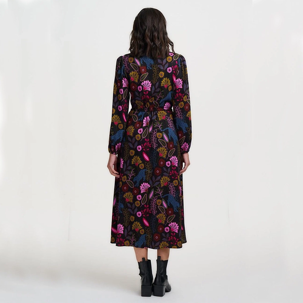 sugarhill-Black-Dottie-Maxi-Shirt-Dress-Jungle back Πίσω όψη από Sugarhill Brighton Dottie maxi φόρεμα πουκαμίσα με jungle print